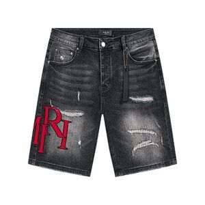 AMIRI Black and Red Distressed Jeans